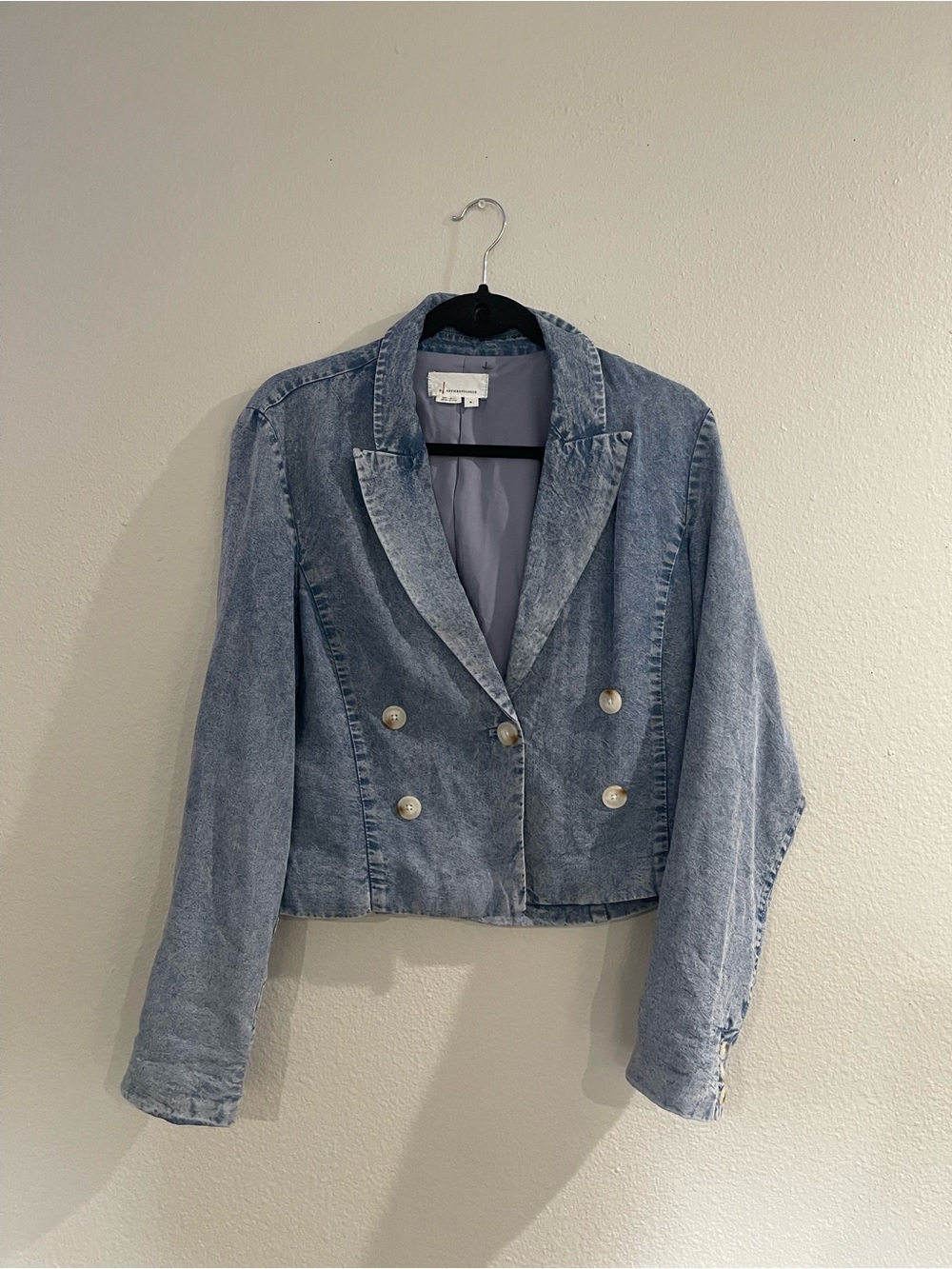 Anthropologie cropped washed demin jacket in blue size M - Picture 2 of 4
